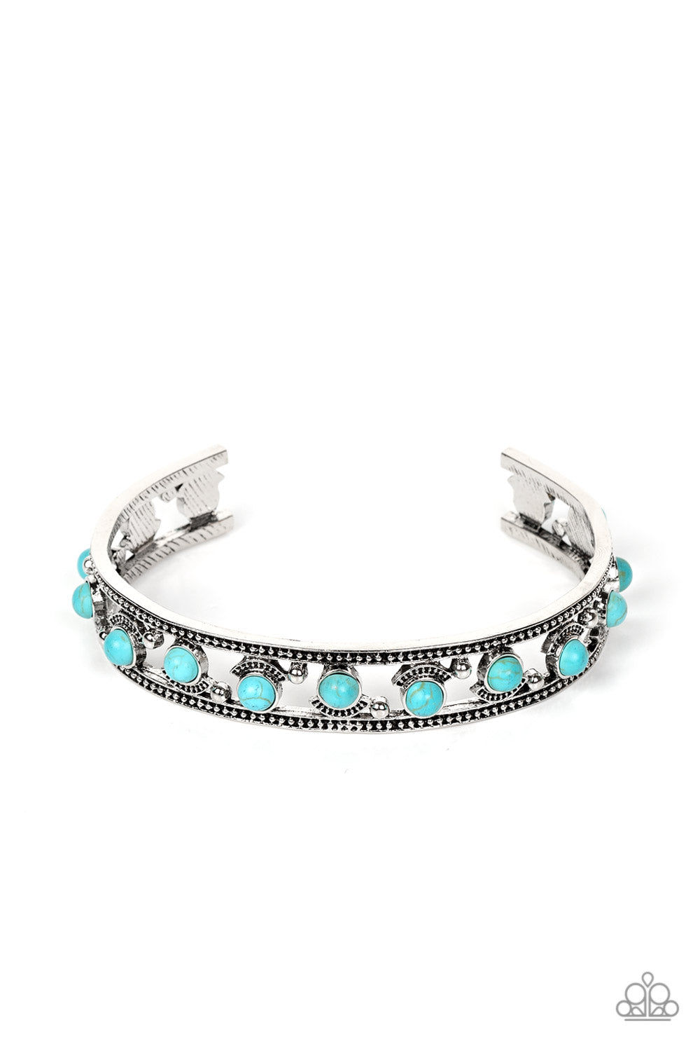 Badlands Bliss - Blue Turquoise Stone Studded Silver Cuff Bracelet