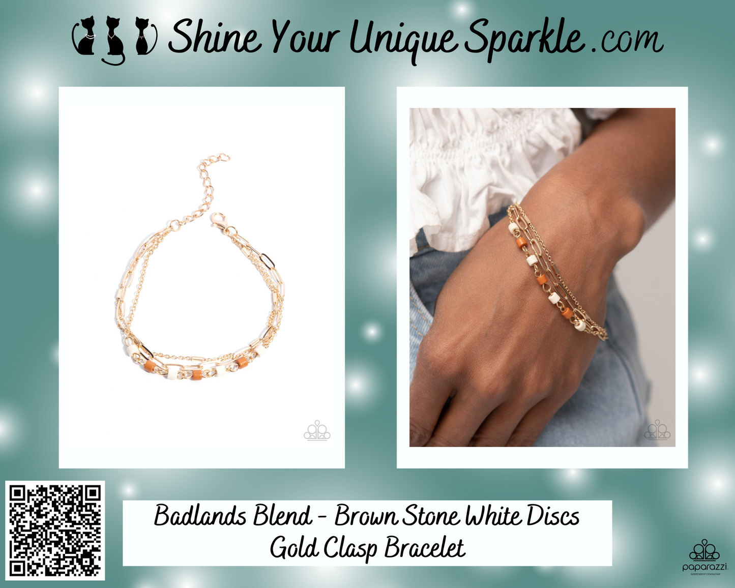 Badlands Blend - Brown Stone White Discs Gold Clasp Bracelet