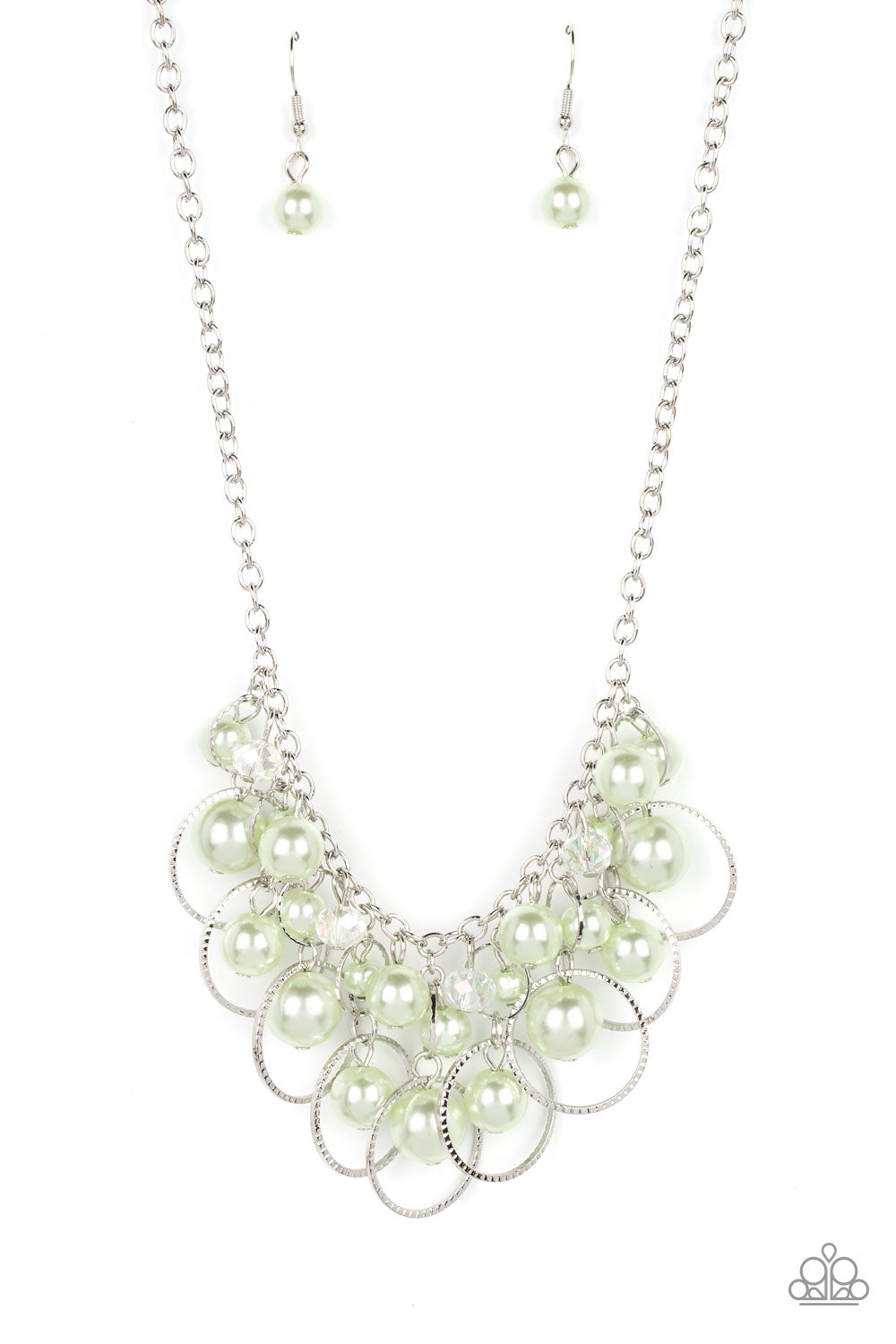 Ballroom Bliss - Green Pearl Silver Short Necklace