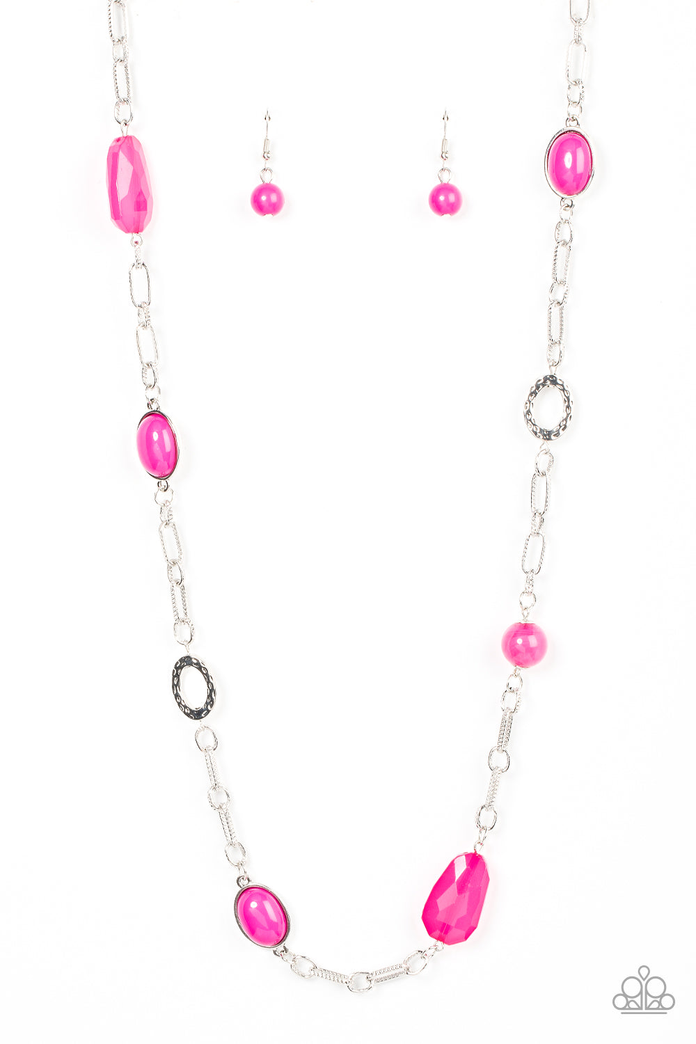 Barcelona Bash - Pink Bead Silver Medium-Length Necklace