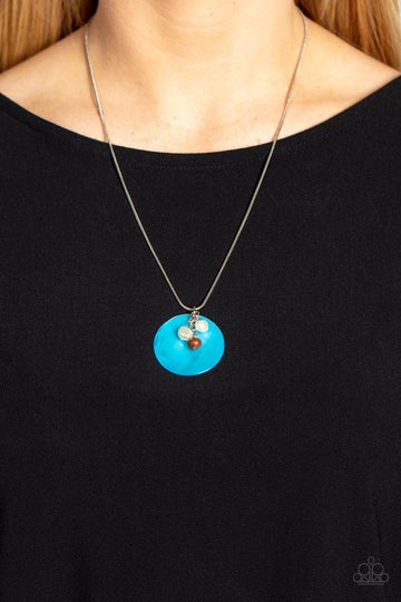 Beach House Harmony - Blue Shell Brown Wood White Pearl Medium-Length Silver Necklace
