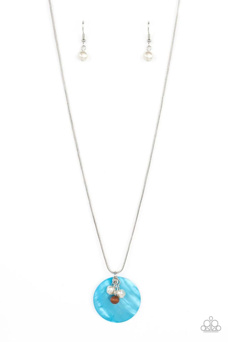 Beach House Harmony - Blue Shell Brown Wood White Pearl Medium-Length Silver Necklace
