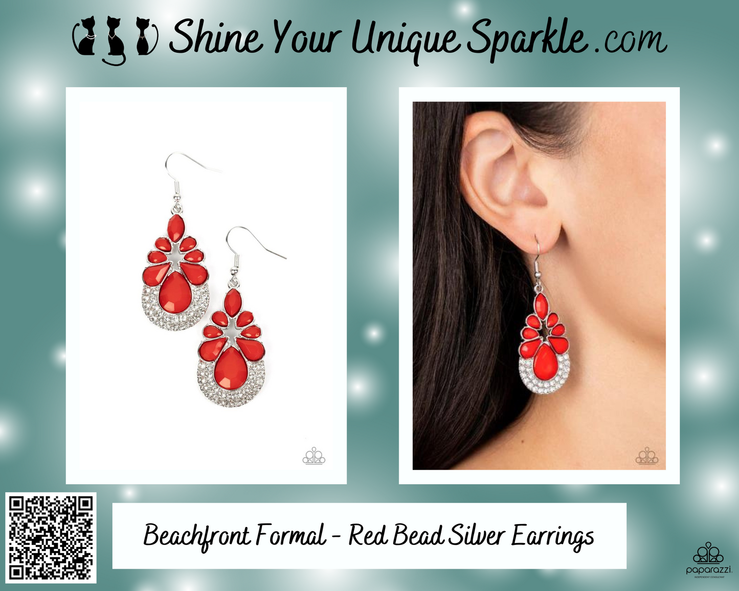 Beachfront Formal - Red Bead Silver Earrings