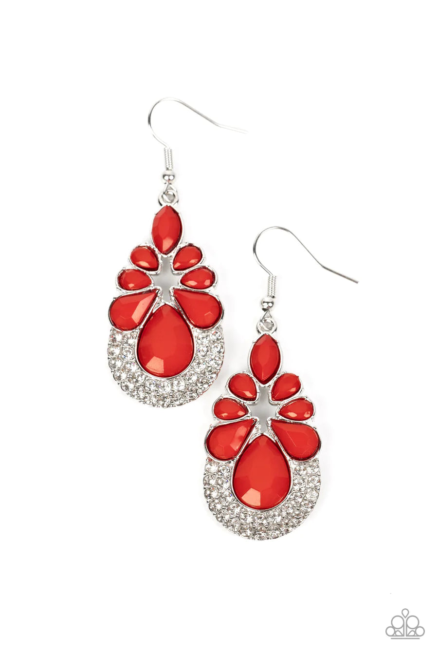 Beachfront Formal - Red Bead Silver Earrings