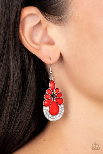 Beachfront Formal - Red Bead Silver Earrings