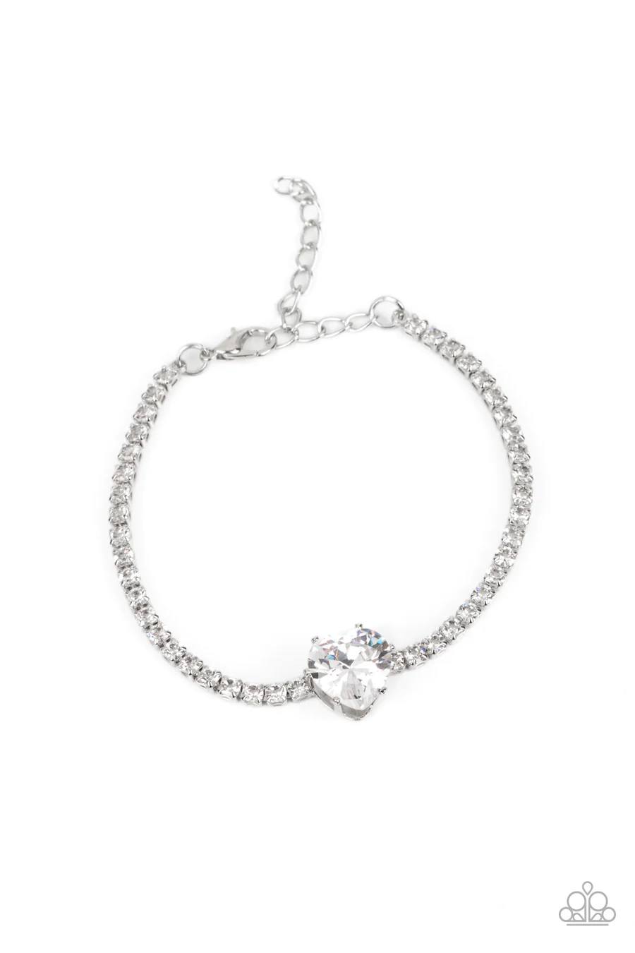 PERFECT MATCH / SET: Flirty Fiance - White Light Purple Heart Gem Silver Choker Necklace AND Bedazzled Beauty - White Light Purple Heart Gem Silver Clasp Bracelet