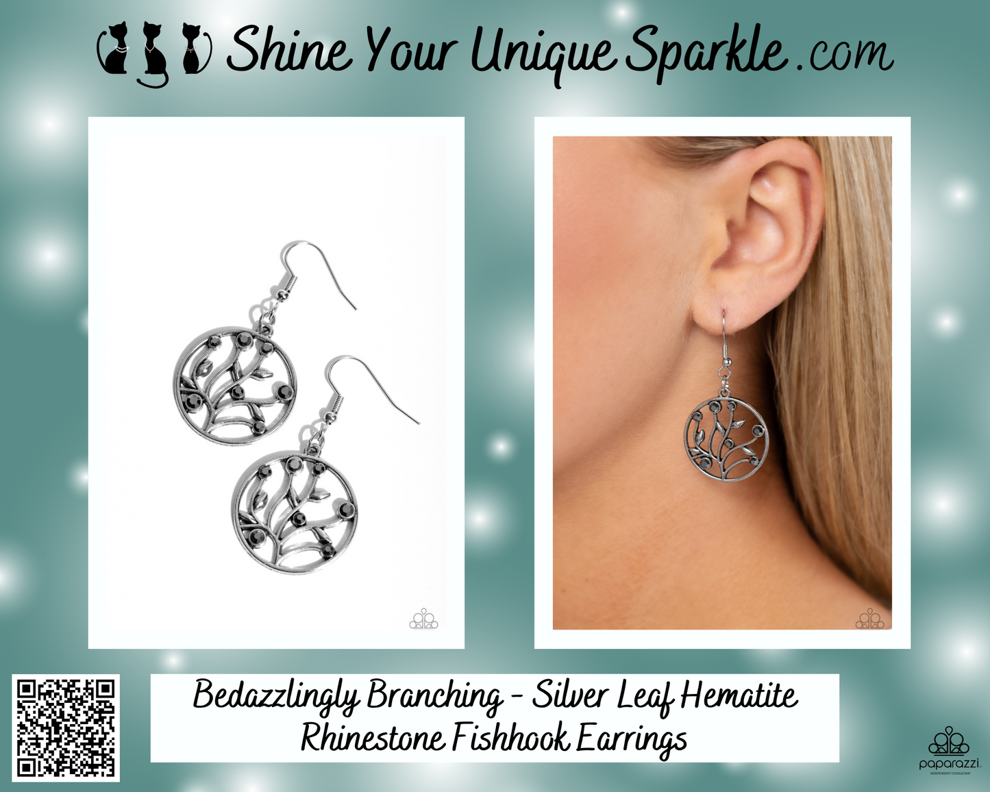 Bedazzlingly Branching - Silver Leaf Hematite Rhinestone Fishhook Earrings