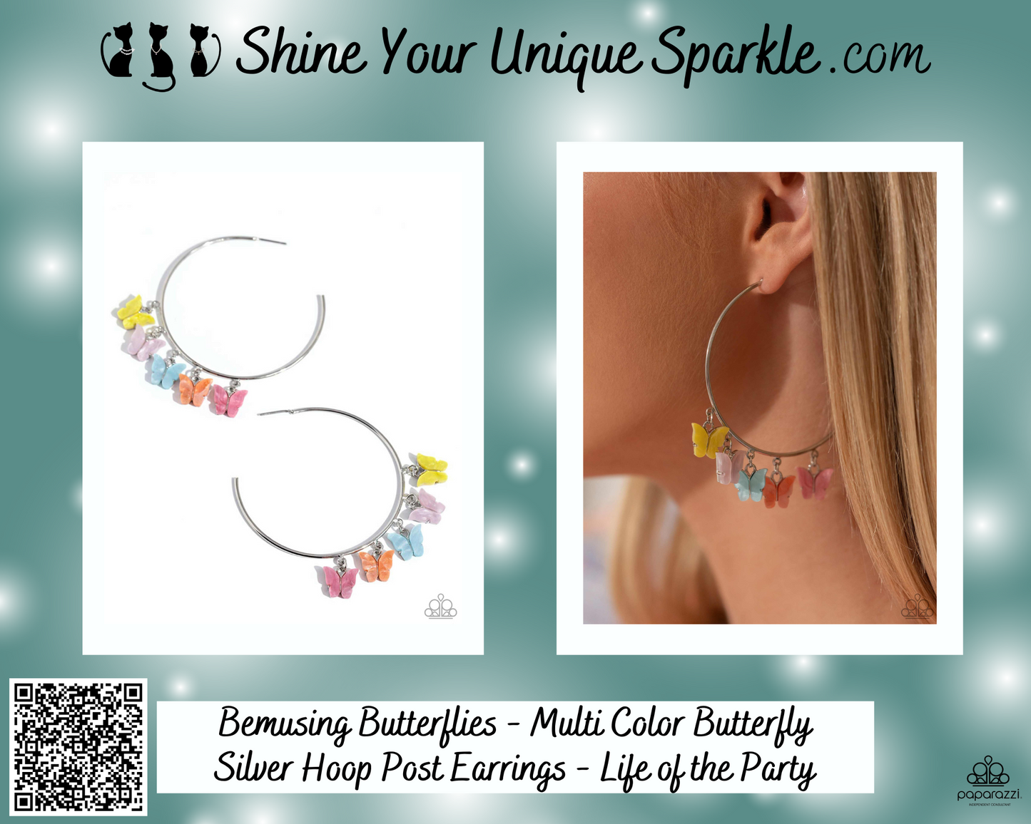 Bemusing Butterflies - Multi Color Butterfly Silver Hoop Post Earrings - Life of the Party
