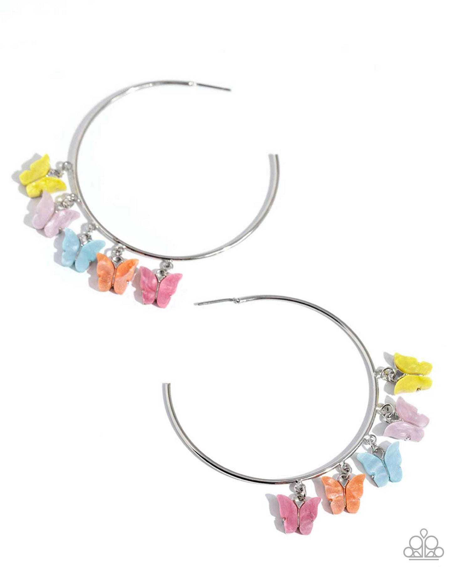 Bemusing Butterflies - Multi Color Butterfly Silver Hoop Post Earrings - Life of the Party