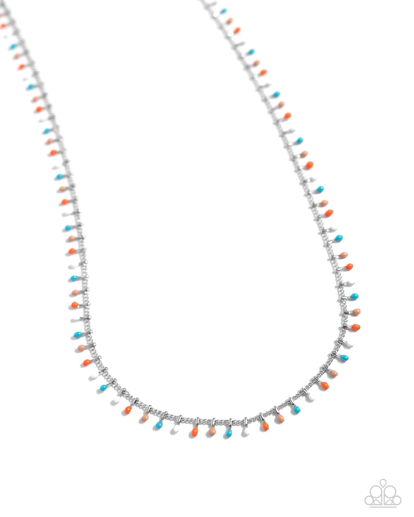 Bermuda Beads - Blue White Orange Pink Colorful Bead Silver Short Necklace