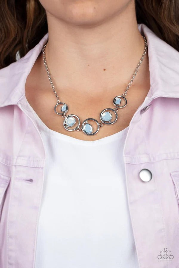 Big Night Out - White Opal Gem Silver Oval Short Necklace