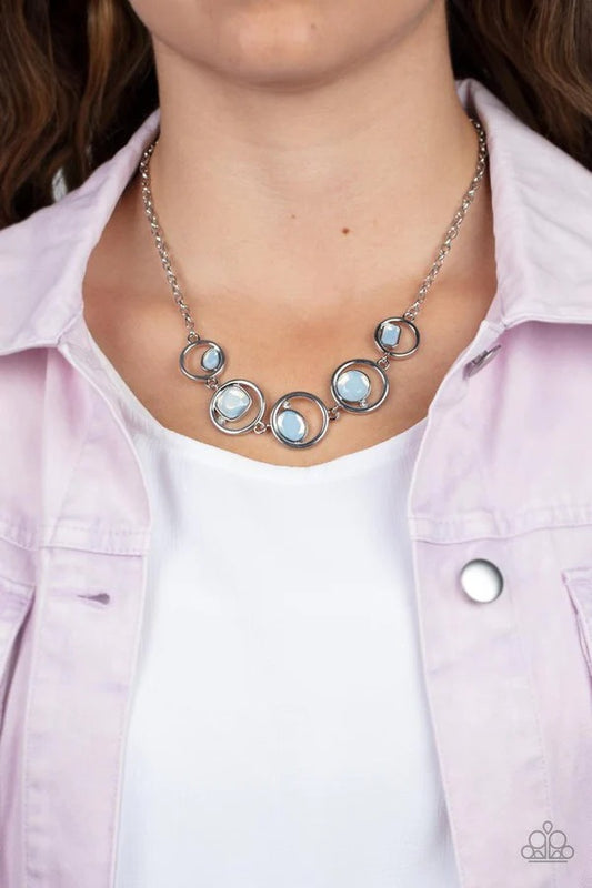 Big Night Out - White Opal Gem Silver Oval Short Necklace