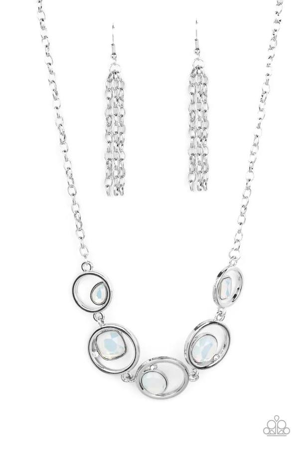 Big Night Out - White Opal Gem Silver Oval Short Necklace