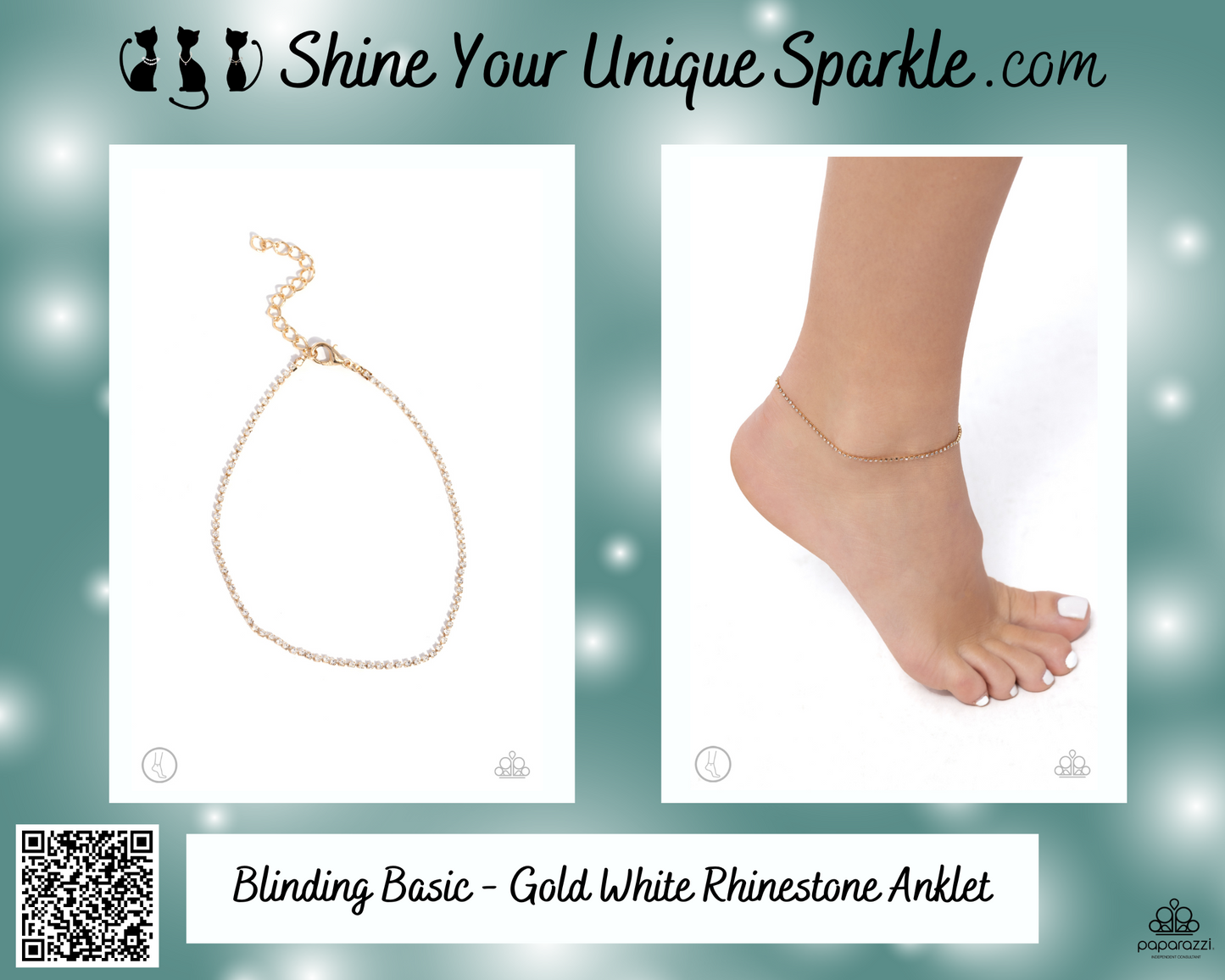 Blinding Basic - Gold White Rhinestone Anklet