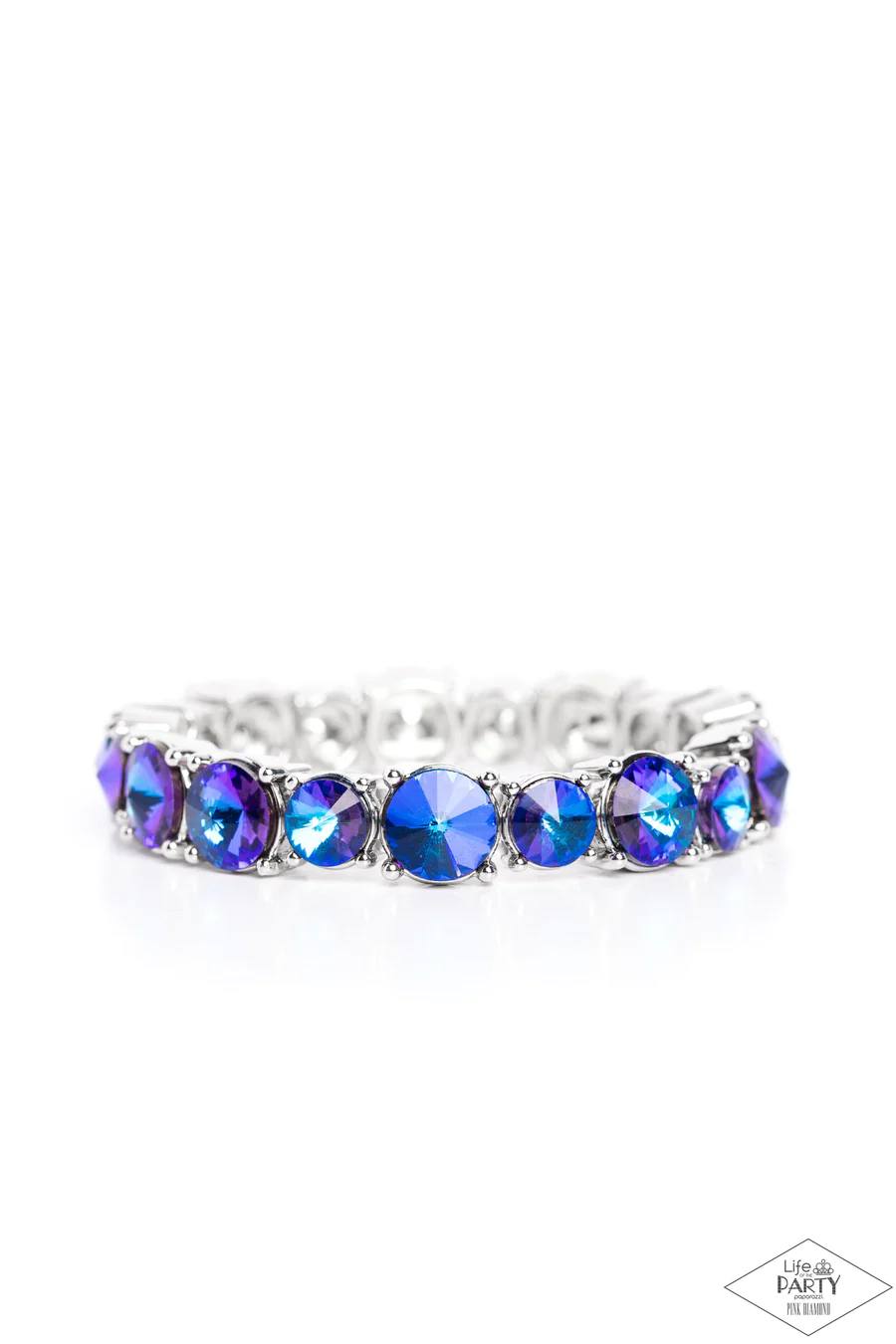 Born To Bedazzle - Blue Oil Spill Gem Silver Stretchy Bracelet - Life of the Party Pink Diamond Exclusive