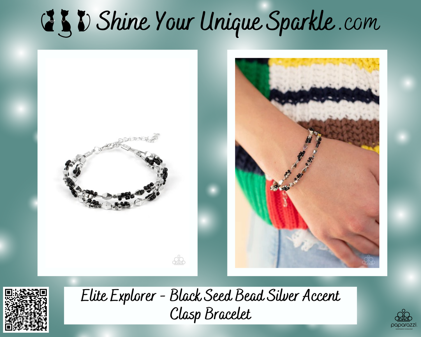 Elite Explorer - Black Seed Bead Silver Accent Clasp Bracelet