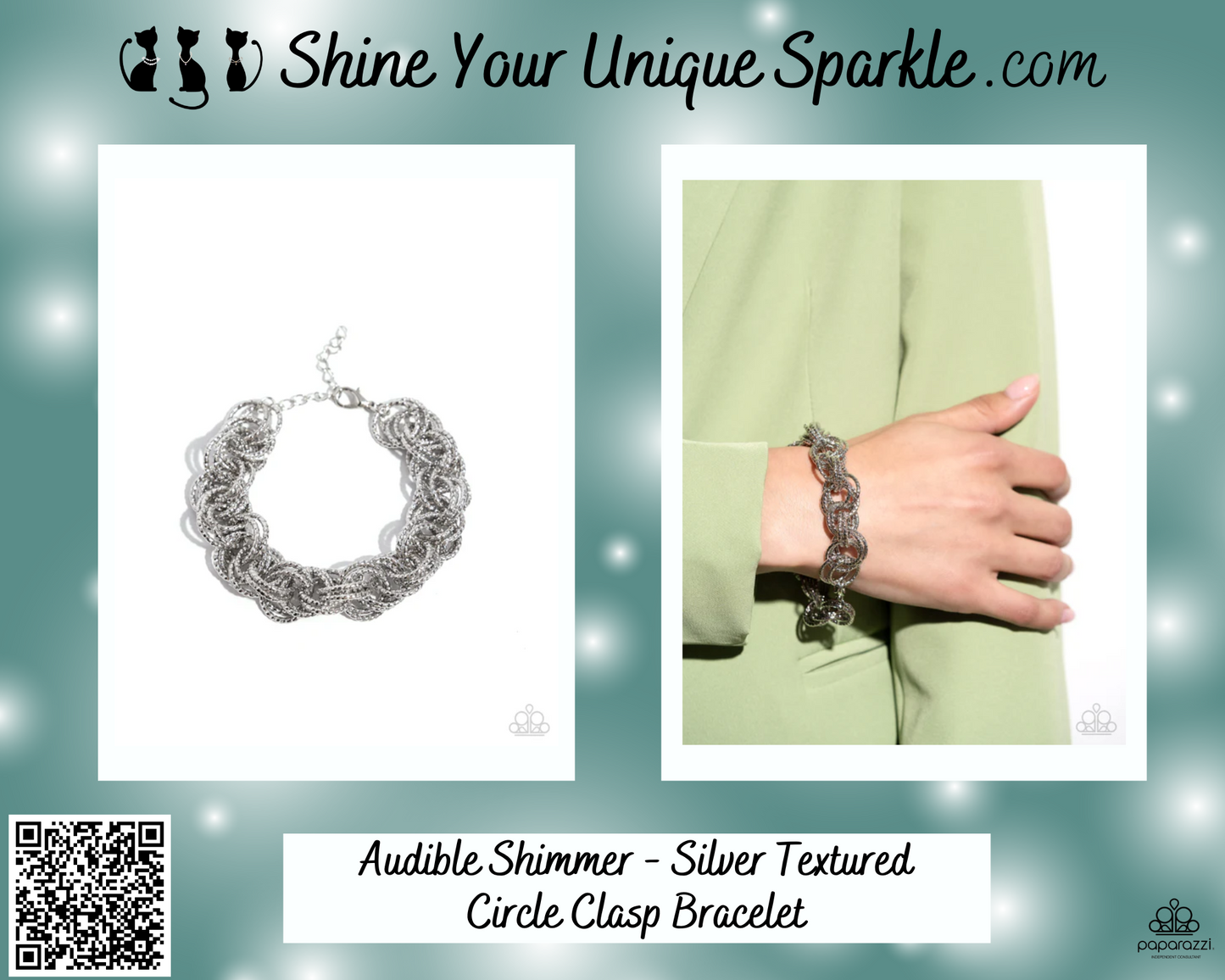 Audible Shimmer - Silver Textured Circle Clasp Bracelet