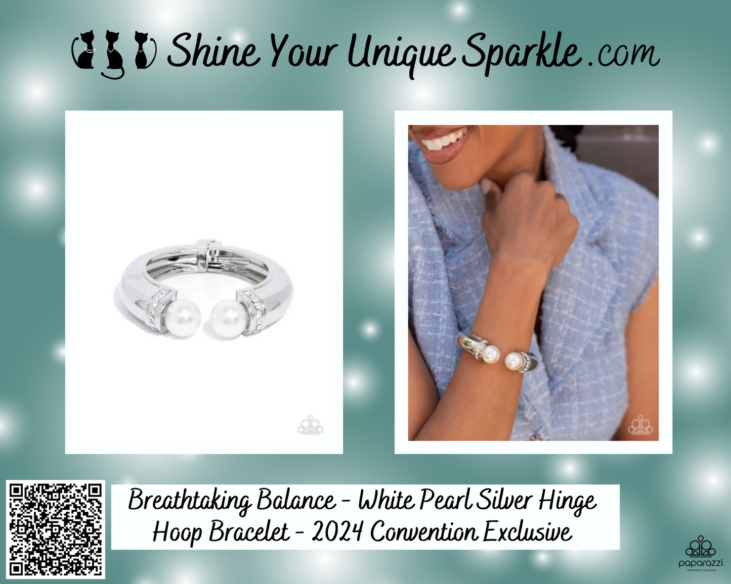 Breathtaking Balance - White Pearl Silver Hinge Hoop Bracelet - 2024 Convention Exclusive