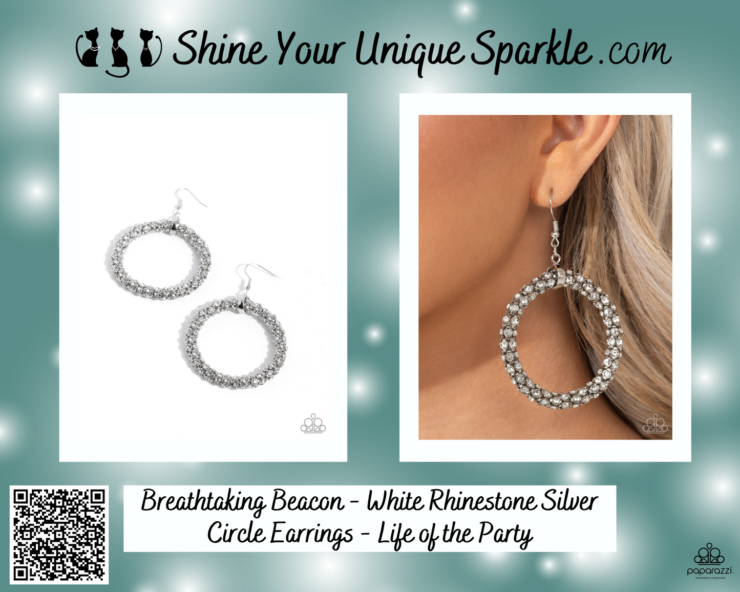 Breathtaking Beacon - White Rhinestone Silver Circle Earrings - Life of the Party