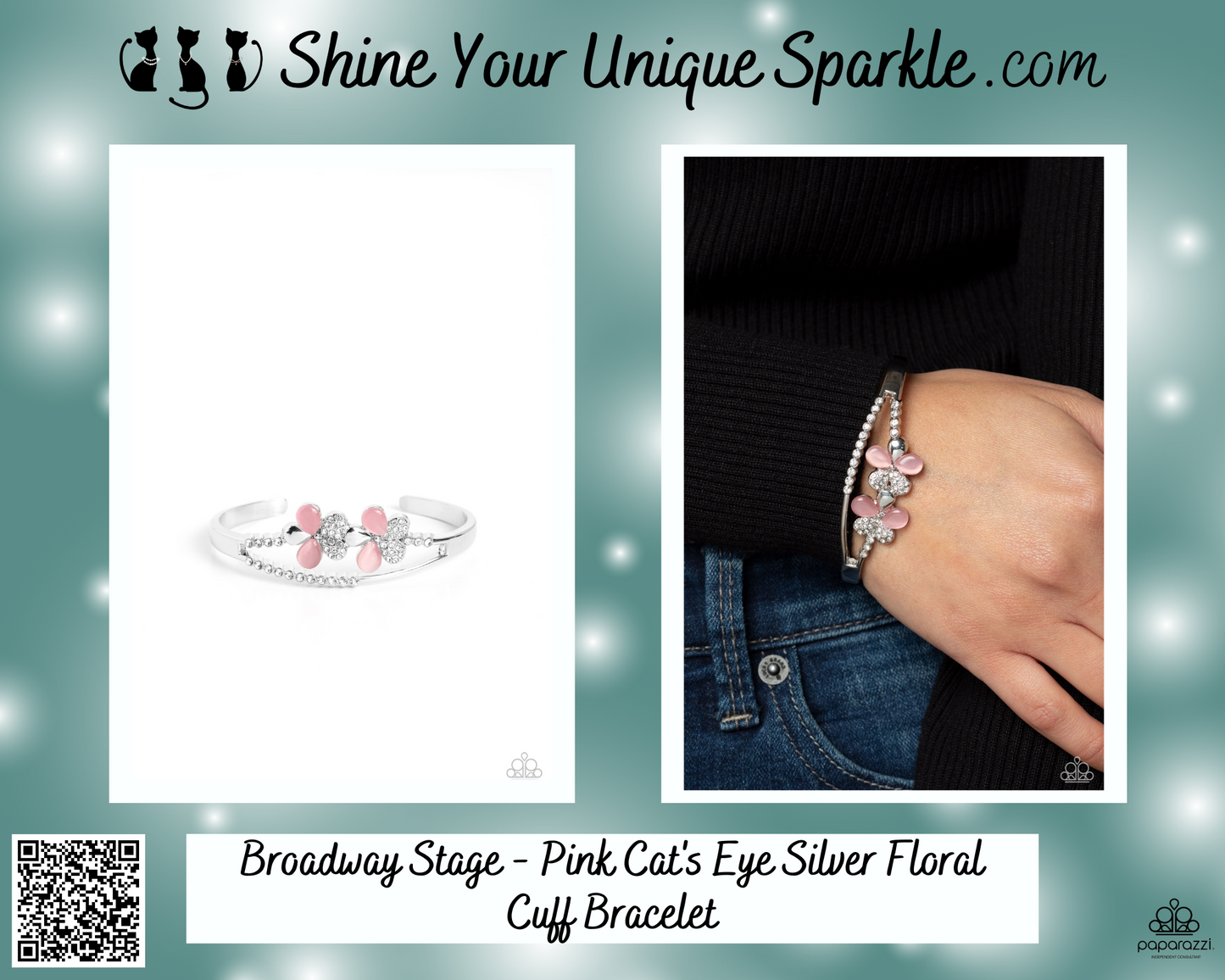 Broadway Stage - Pink Cat's Eye Silver Floral Cuff Bracelet