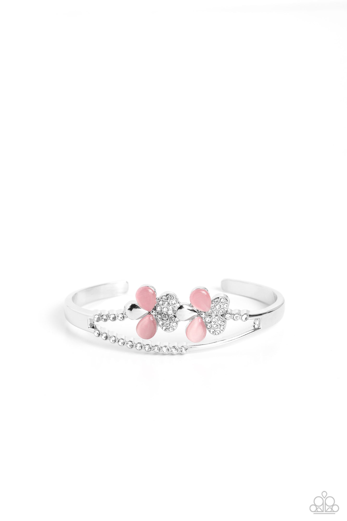 Broadway Stage - Pink Cat's Eye Silver Floral Cuff Bracelet