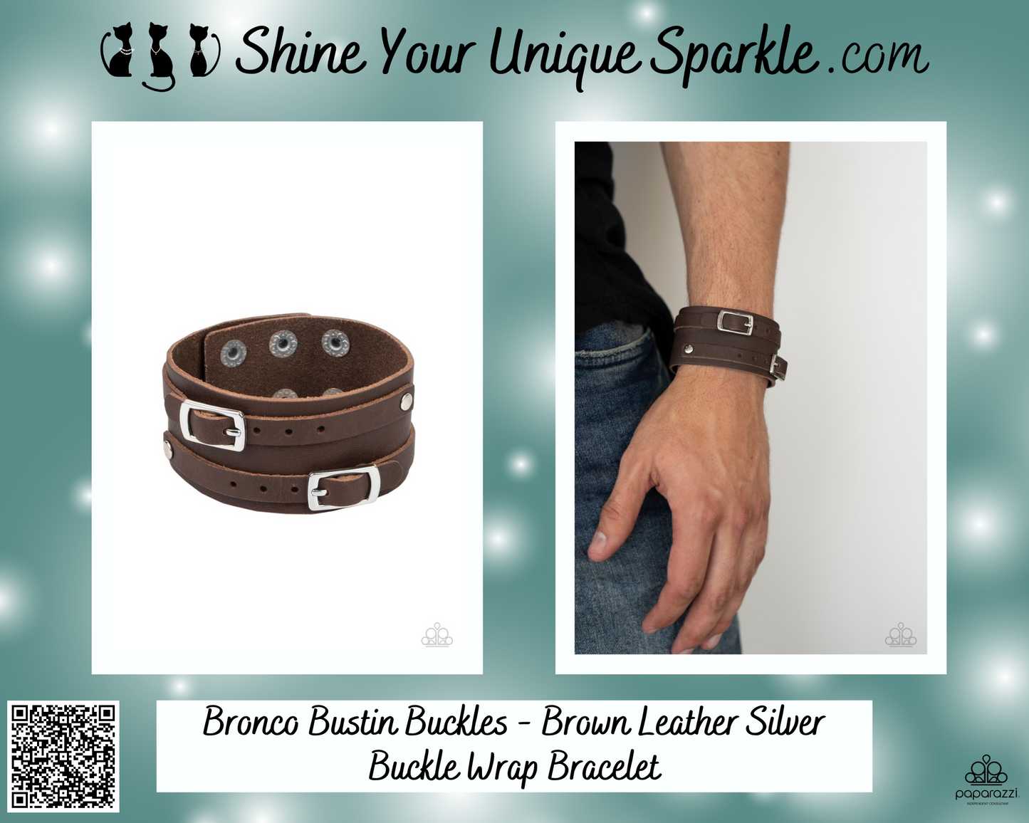 Bronco Bustin Buckles - Brown Leather Silver Buckle Wrap Bracelet