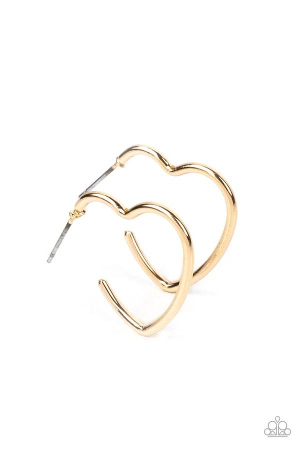 Burnished Beau - Gold Small Heart Hoop Post Earrings