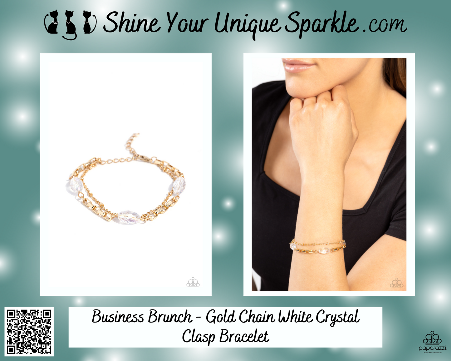 Business Brunch - Gold Chain White Crystal Clasp Bracelet
