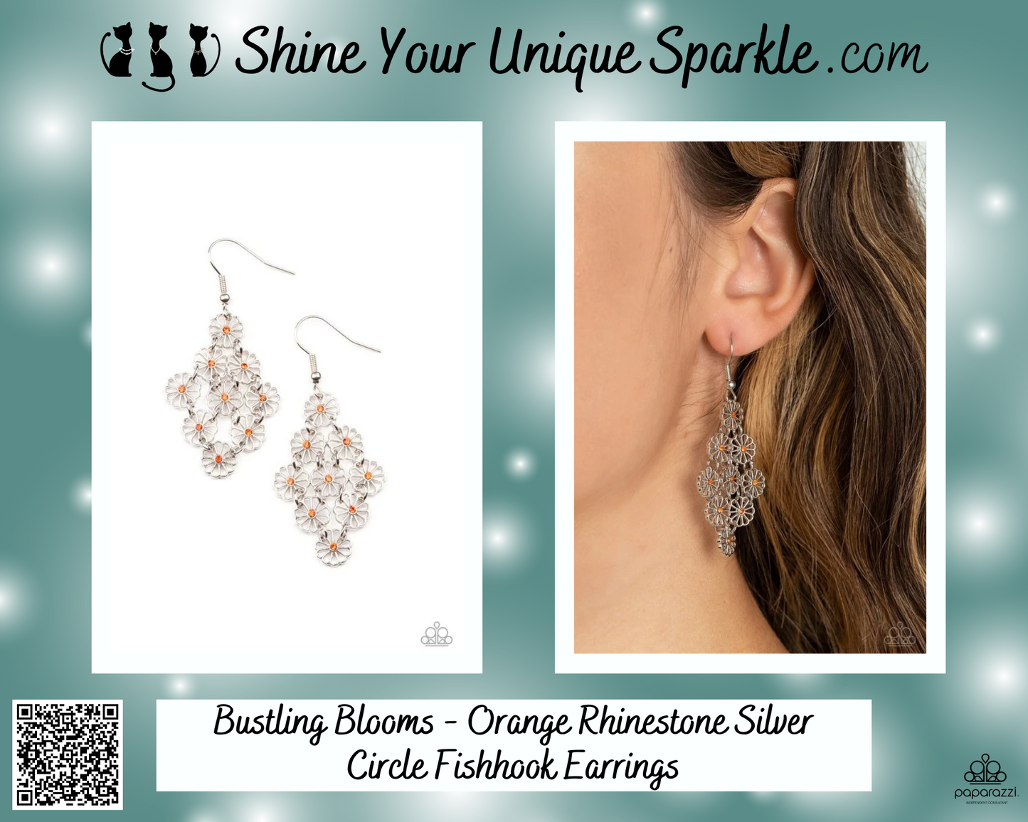 Bustling Blooms - Orange Rhinestone Silver Circle Fishhook Earrings
