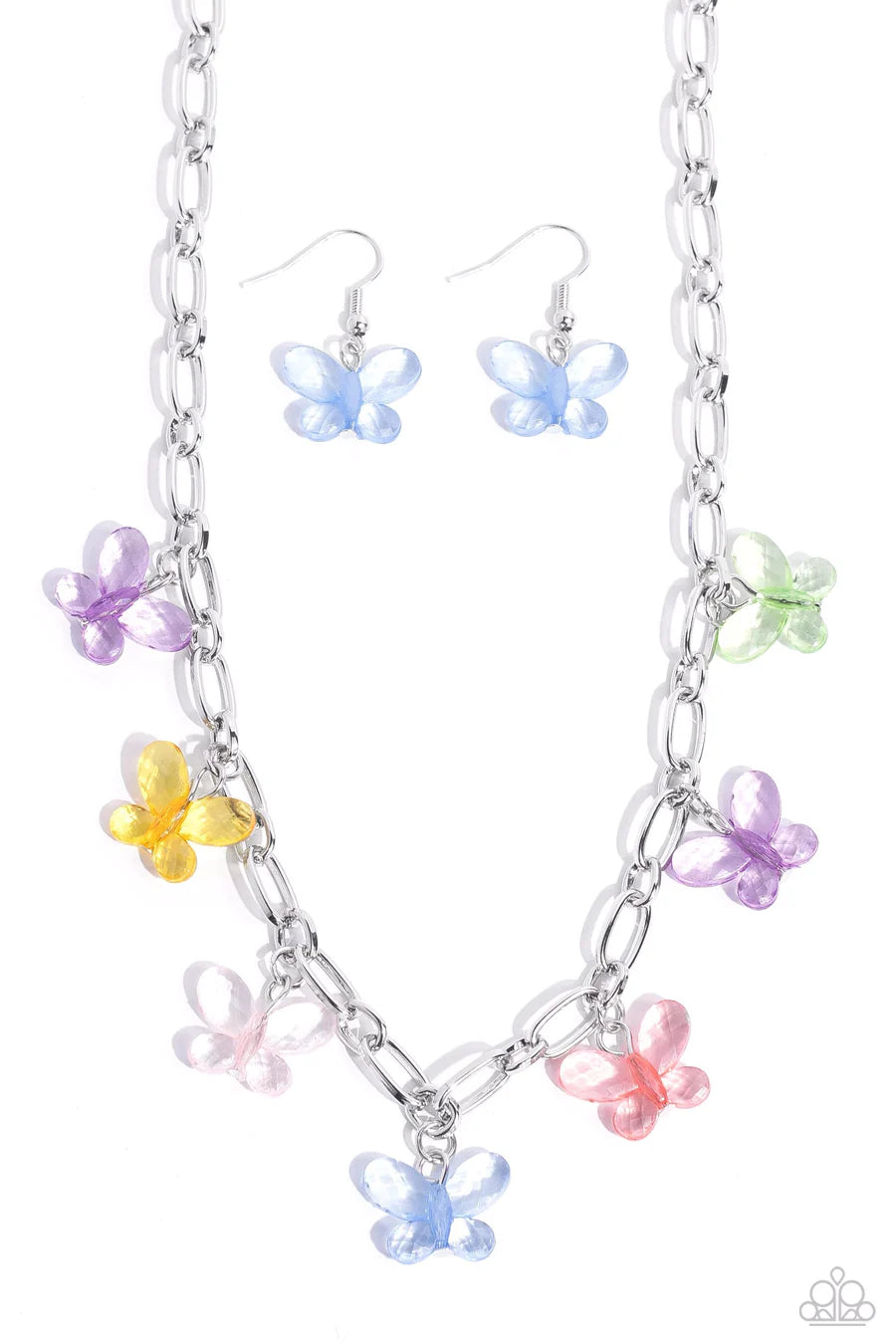 Butterfly Balance - Multi Color Silver Paperclip Chain Short Necklace - Summer Party Pack 2023 Exclusive