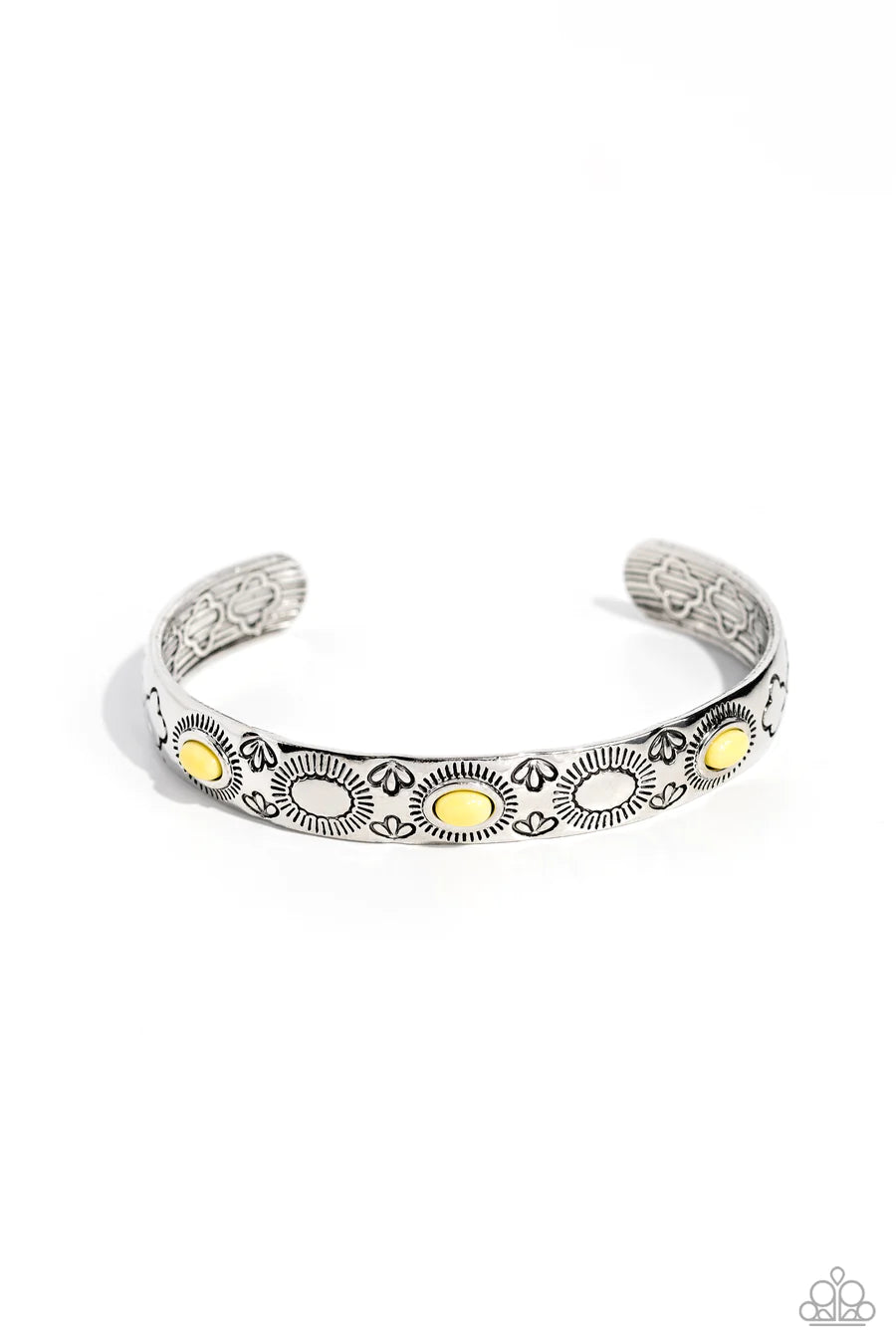 Cactus Canopy - Yellow Bead Silver Cuff Bracelet