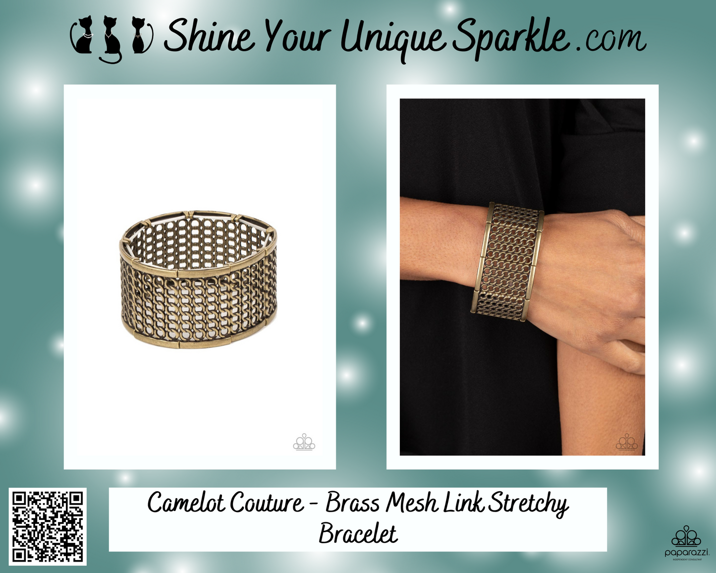 Camelot Couture - Brass Mesh Link Stretchy Bracelet