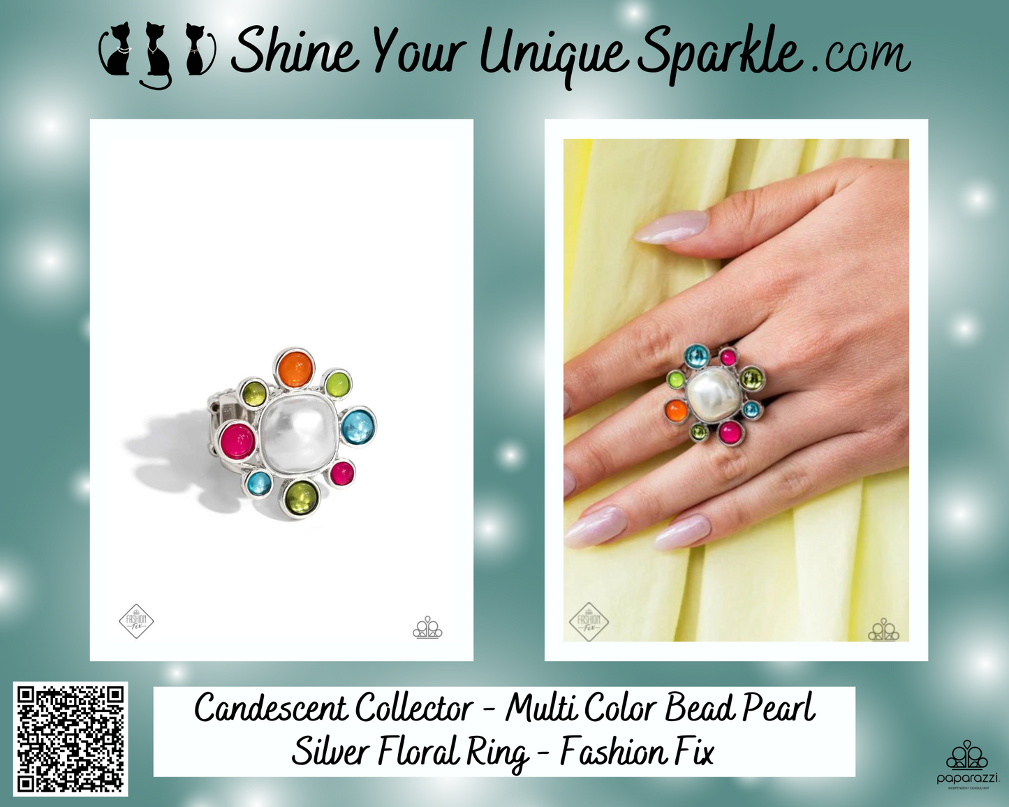 Candescent Collector - Multi Color Bead Pearl Silver Floral Ring - Fashion Fix