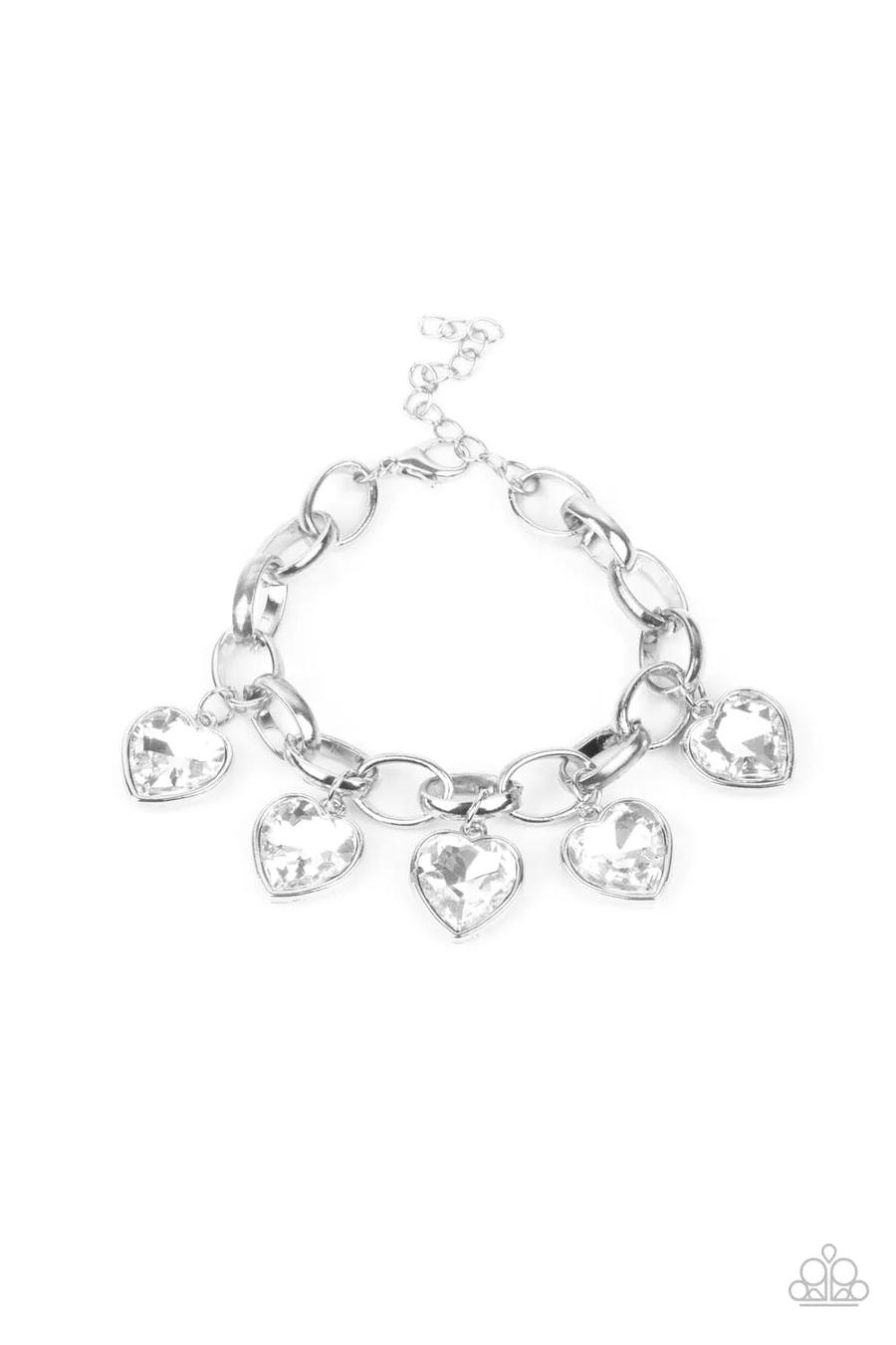 Candy Heart Charmer - White Heart Gem Silver Clasp Bracelet