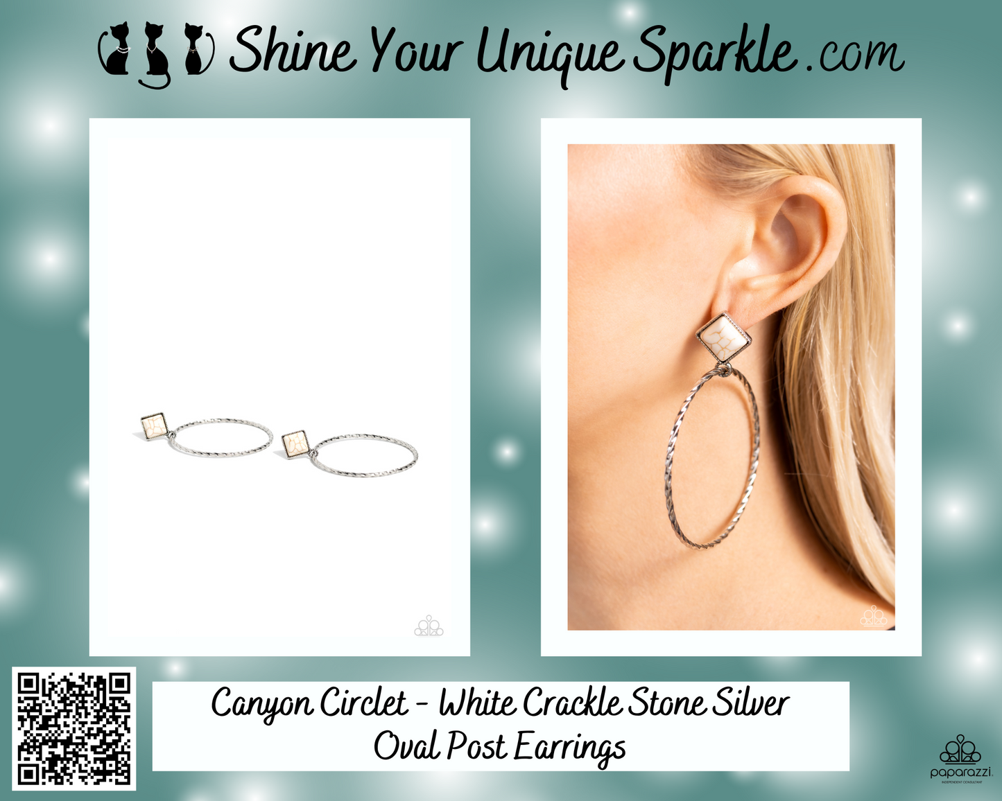 Canyon Circlet - White Crackle Stone Silver Oval Post Earrings
