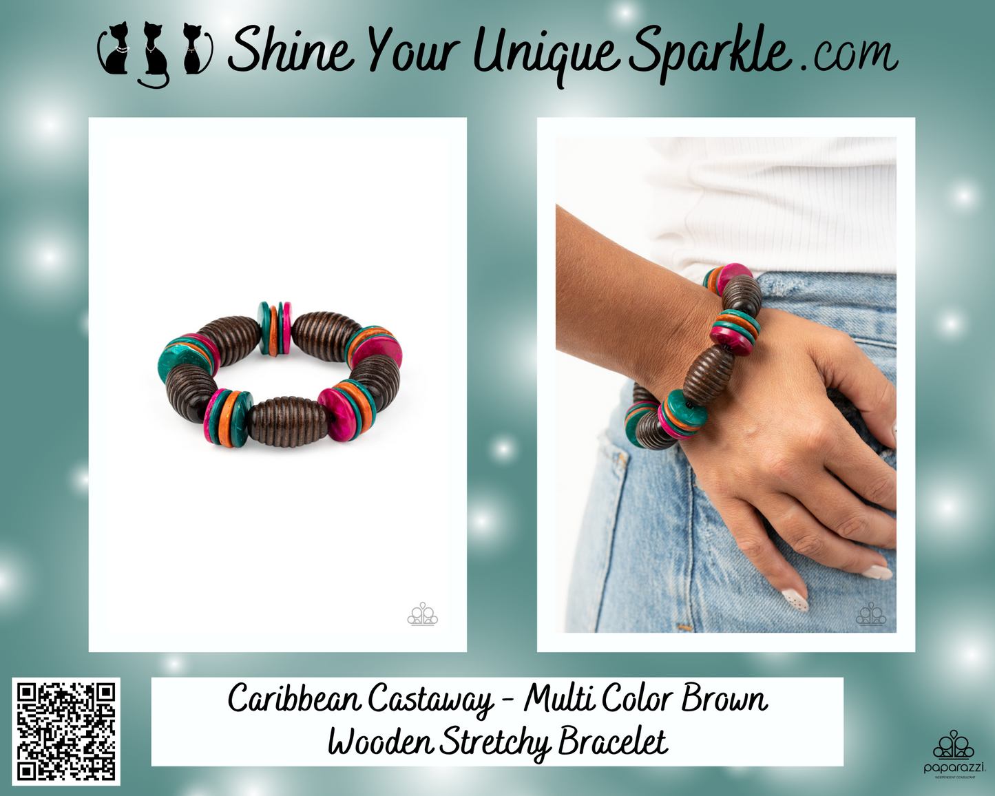 Caribbean Castaway - Multi Color Brown Wooden Stretchy Bracelet