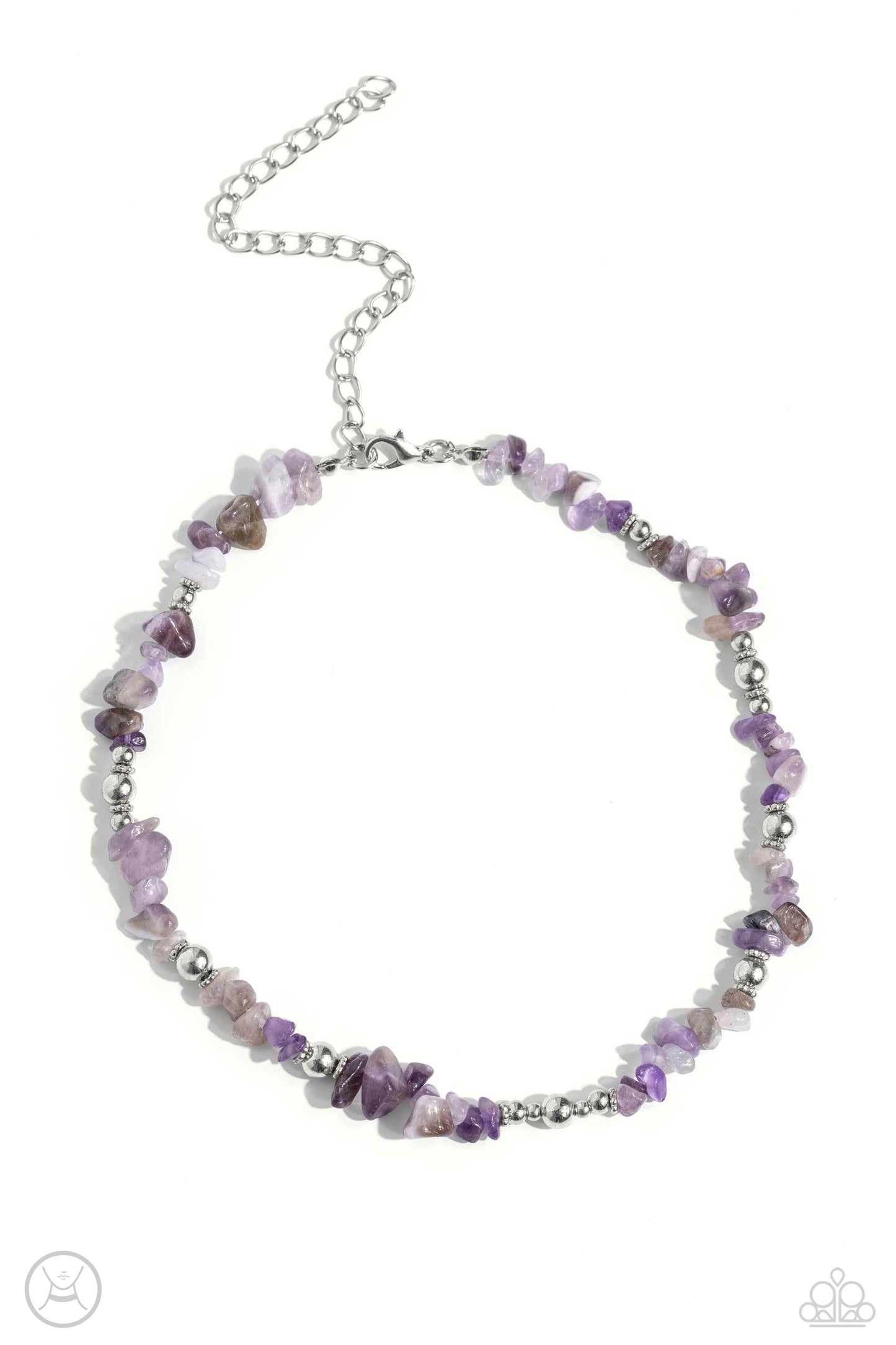 Carved Confidence - Purple Amethyst Stone and Silver Beads, Silver Choker Necklace