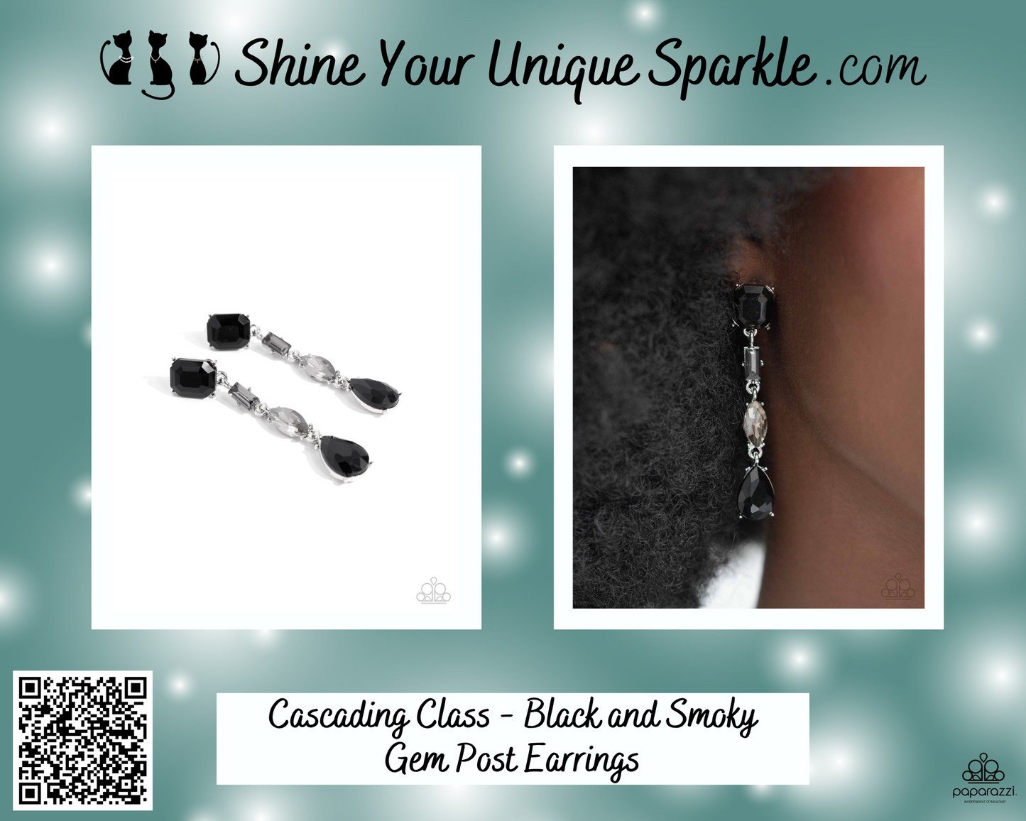 Cascading Class - Black and Smoky Gem Post Earrings