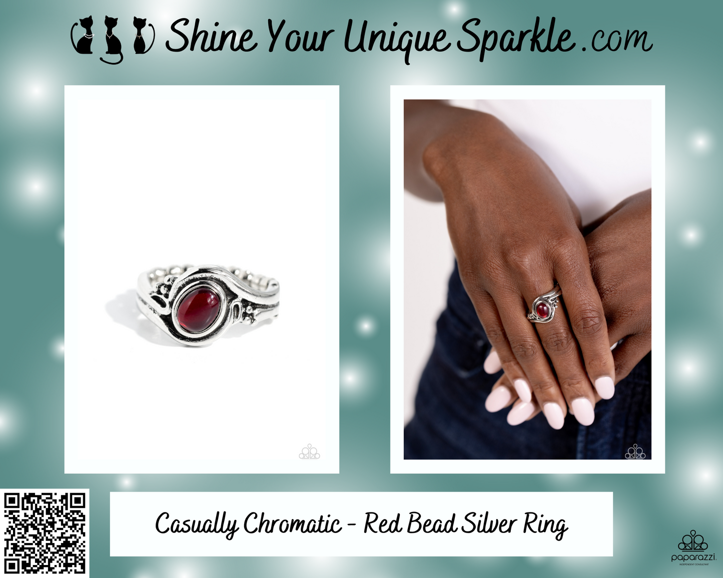 Casually Chromatic - Red Bead Silver Ring