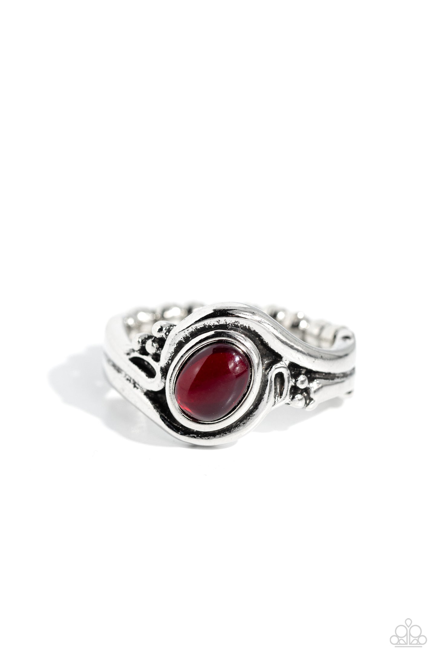 Casually Chromatic - Red Bead Silver Ring