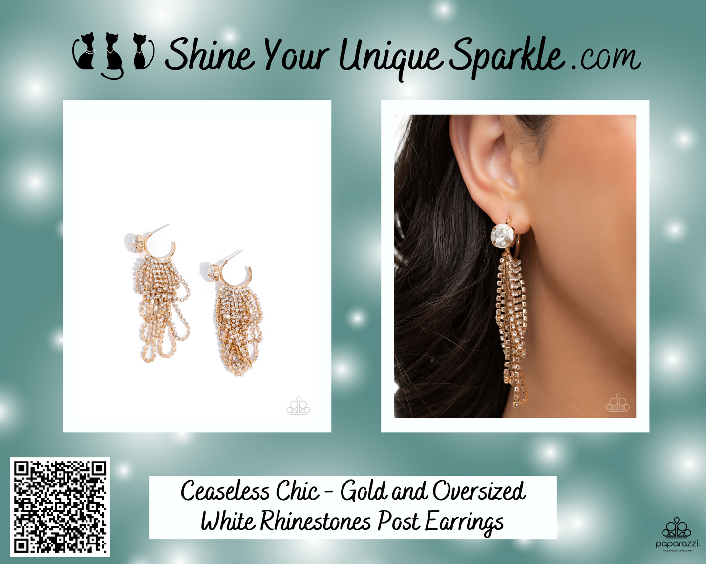 Ceaseless Chic - Gold and Oversized White Rhinestones Post Earrings