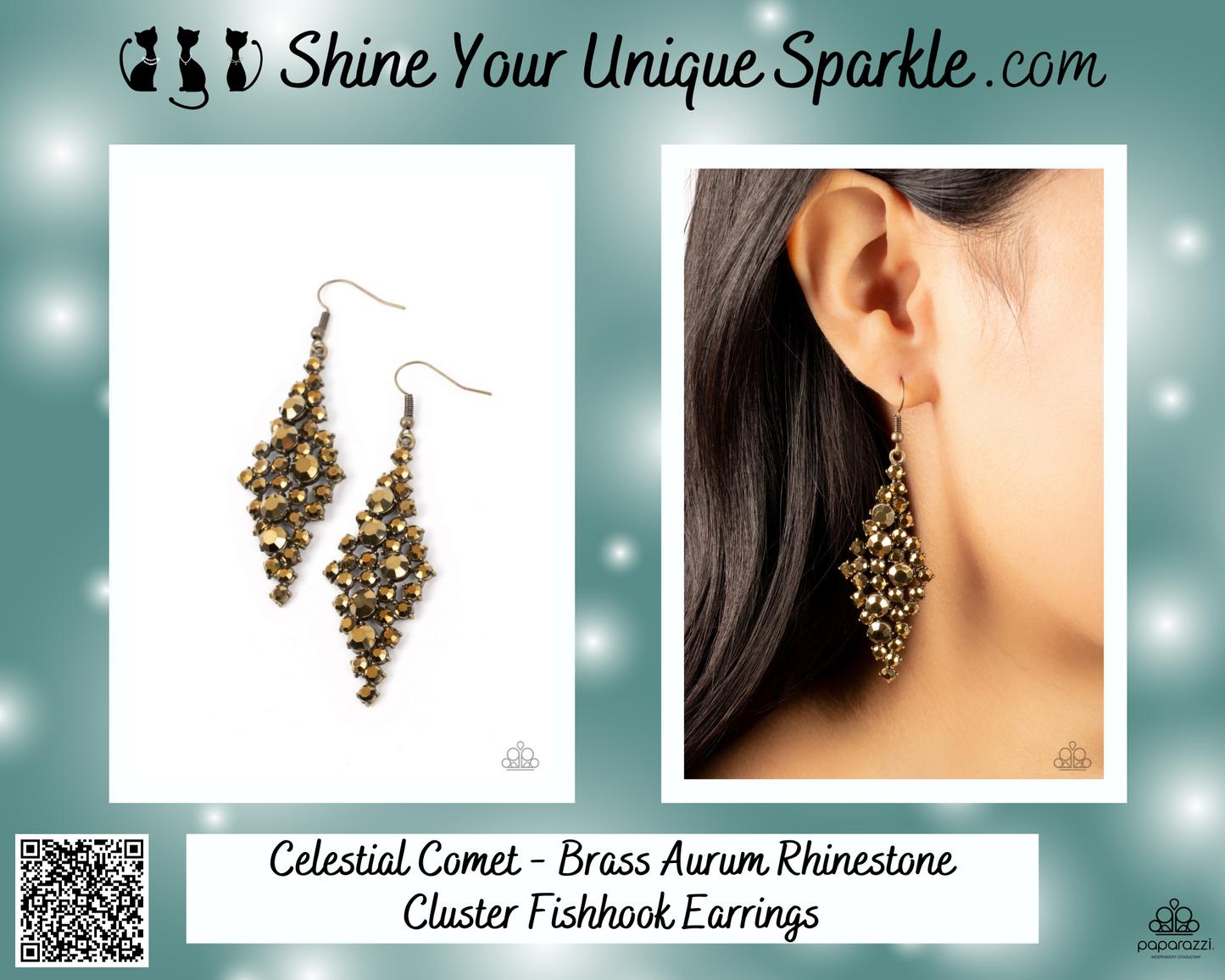 Celestial Comet - Brass Aurum Rhinestone Cluster Fishhook Earrings