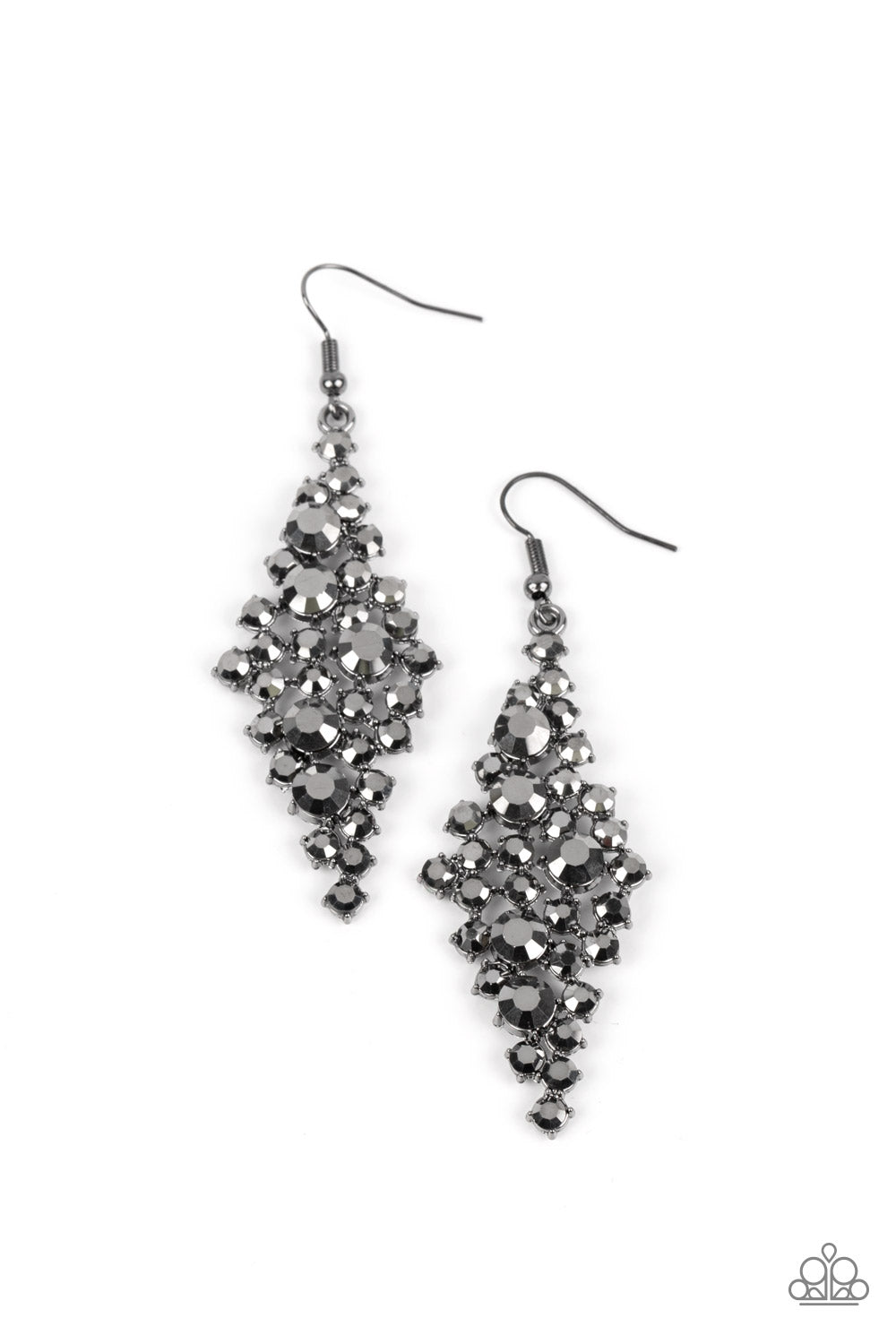 Celestial Comet - Black Gunmetal Hematite Rhinestone Cluster Fishhook Earrings