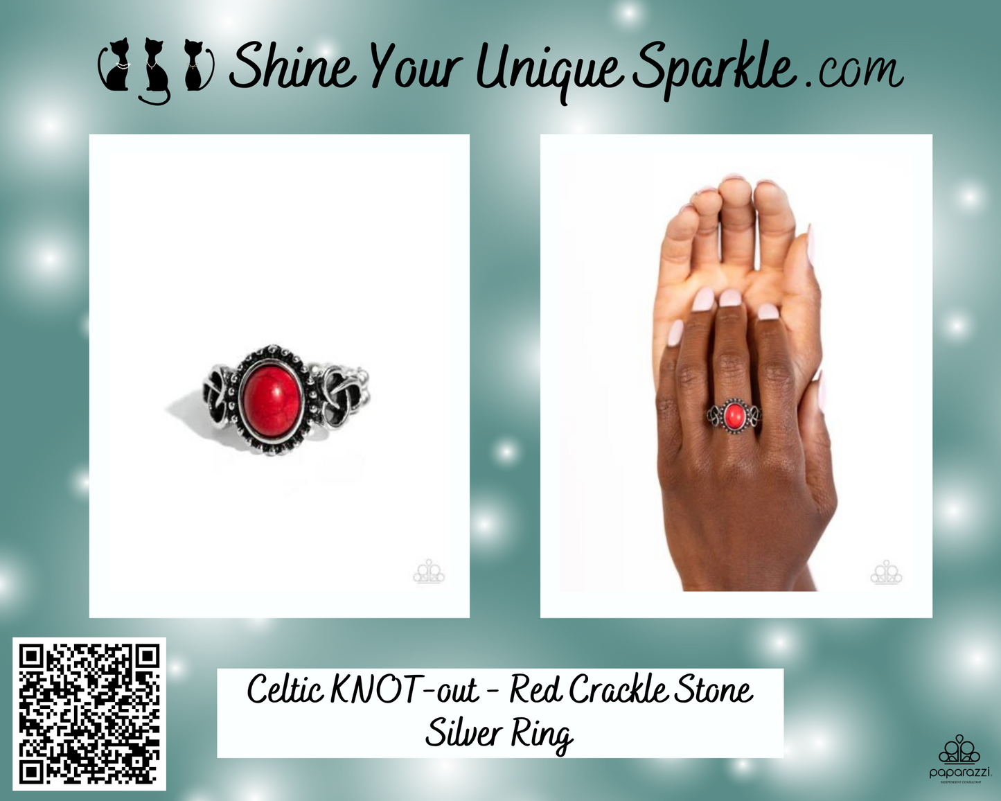 Celtic KNOT-out - Red Crackle Stone Silver Ring