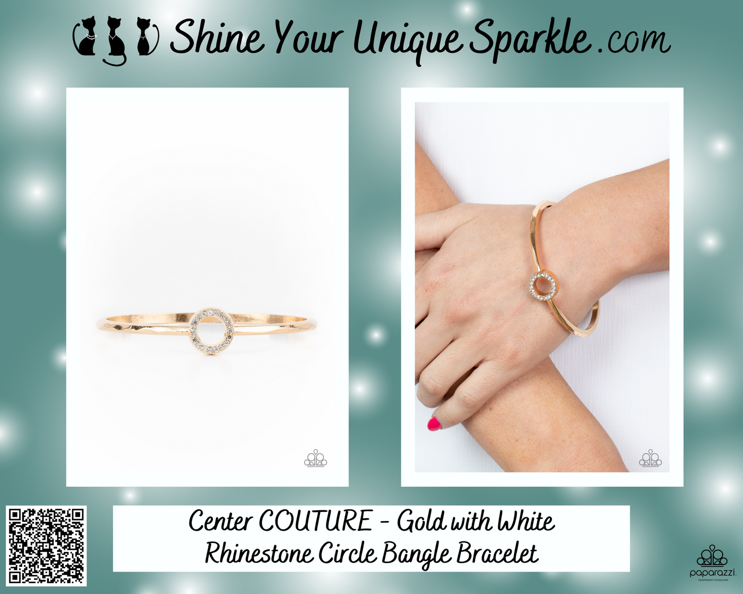 Center COUTURE - Gold with White Rhinestone Circle Bangle Bracelet