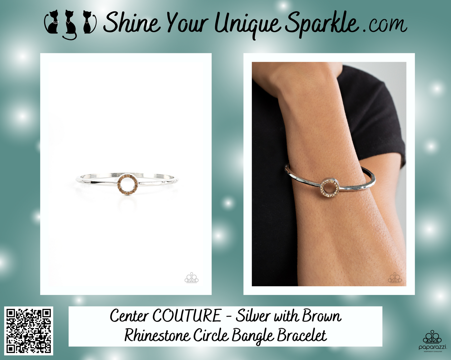 Center COUTURE - Silver with Brown Rhinestone Circle Bangle Bracelet