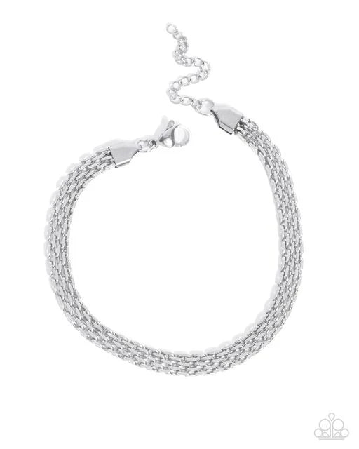 PERFECT MATCH / SET: Chained Character - Silver Stainless Steel Urban Necklace AND Chained Constitution - Silver Stainless Steel Urban Clasp Bracelet - 2024 Convention Exclusives