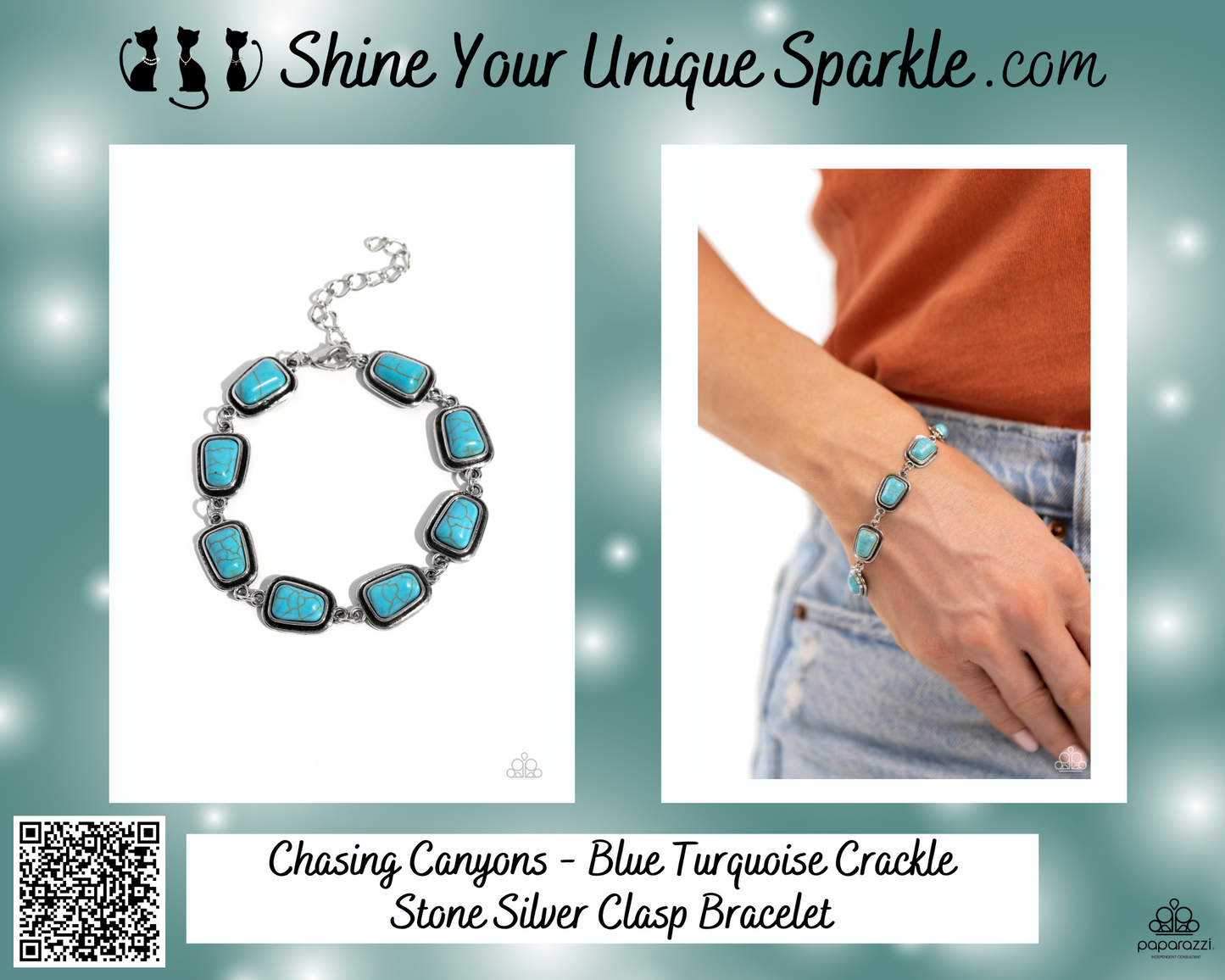 Chasing Canyons - Blue Turquoise Crackle Stone Silver Clasp Bracelet