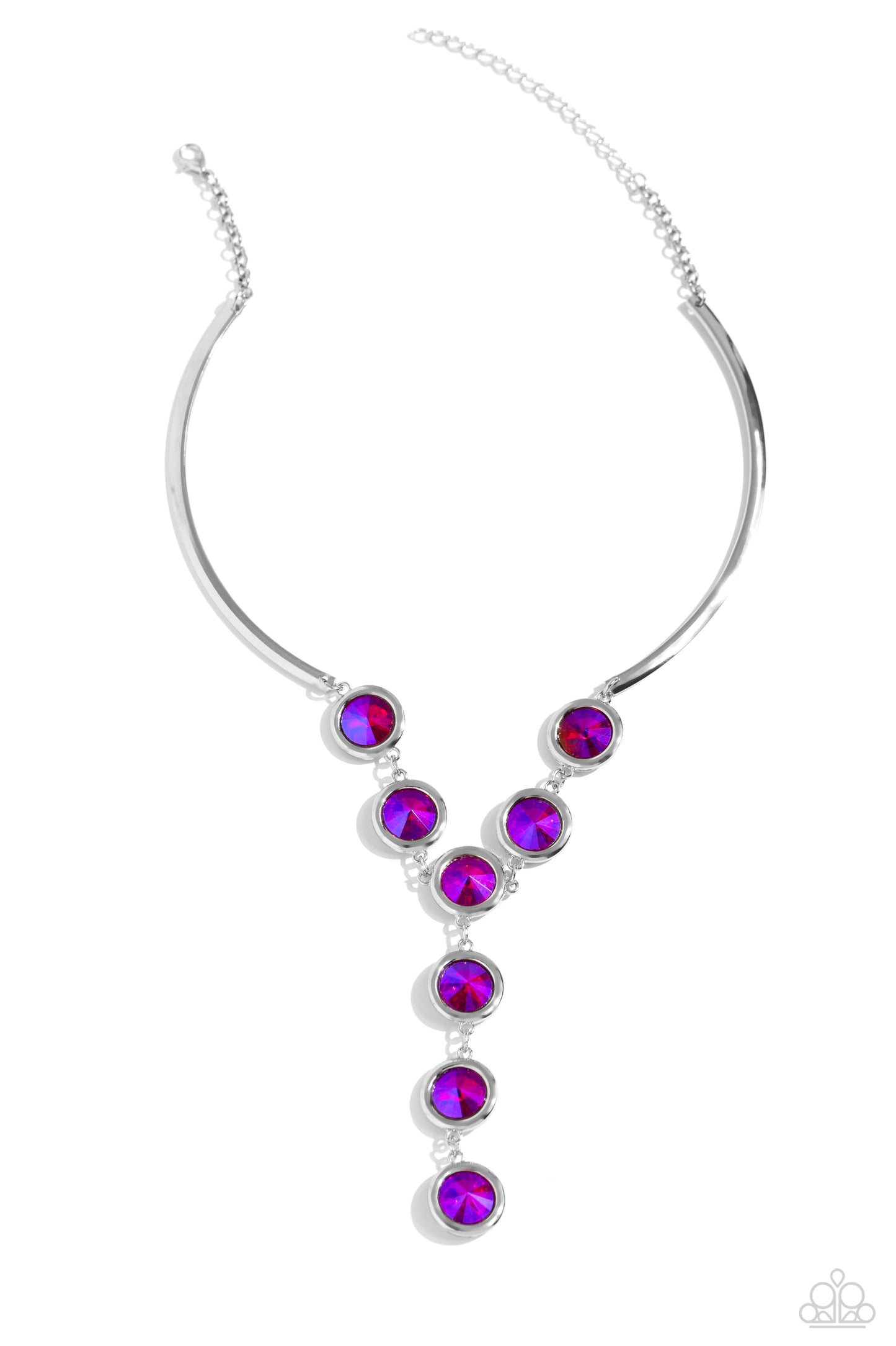 Cheers to Confidence - Pink UV Iridescent Gem Silver Y Short Necklace