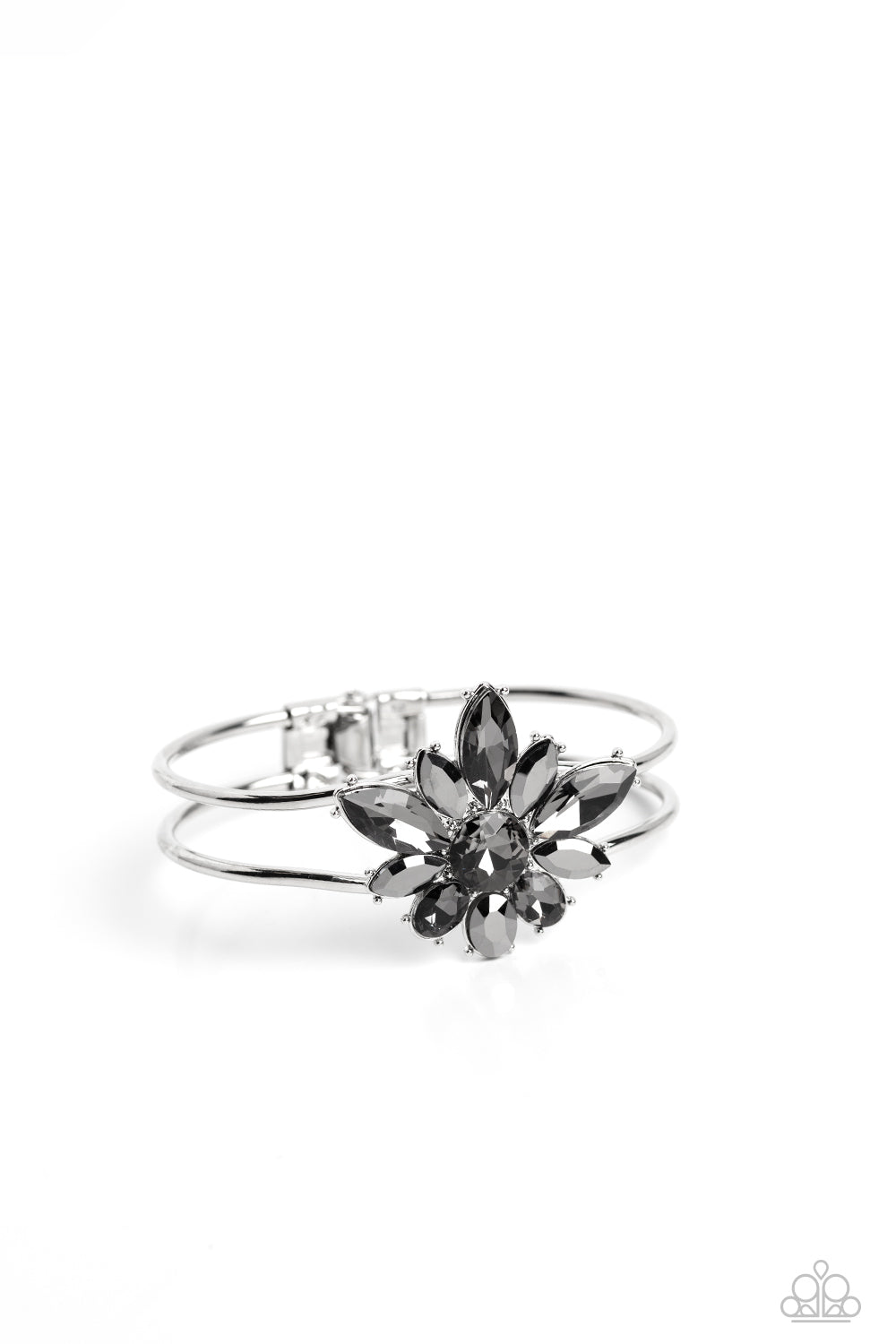Chic Corsage - Silver Smoky and Hematite Gem Hinged Bracelet